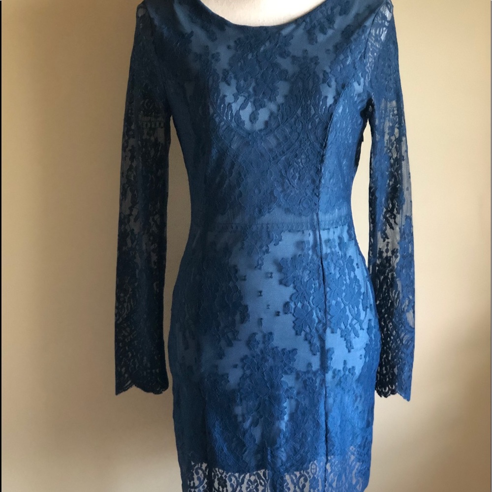 Free People Long-Sleeved Lace Dress. Fully-lined with back zipper-and v-back.